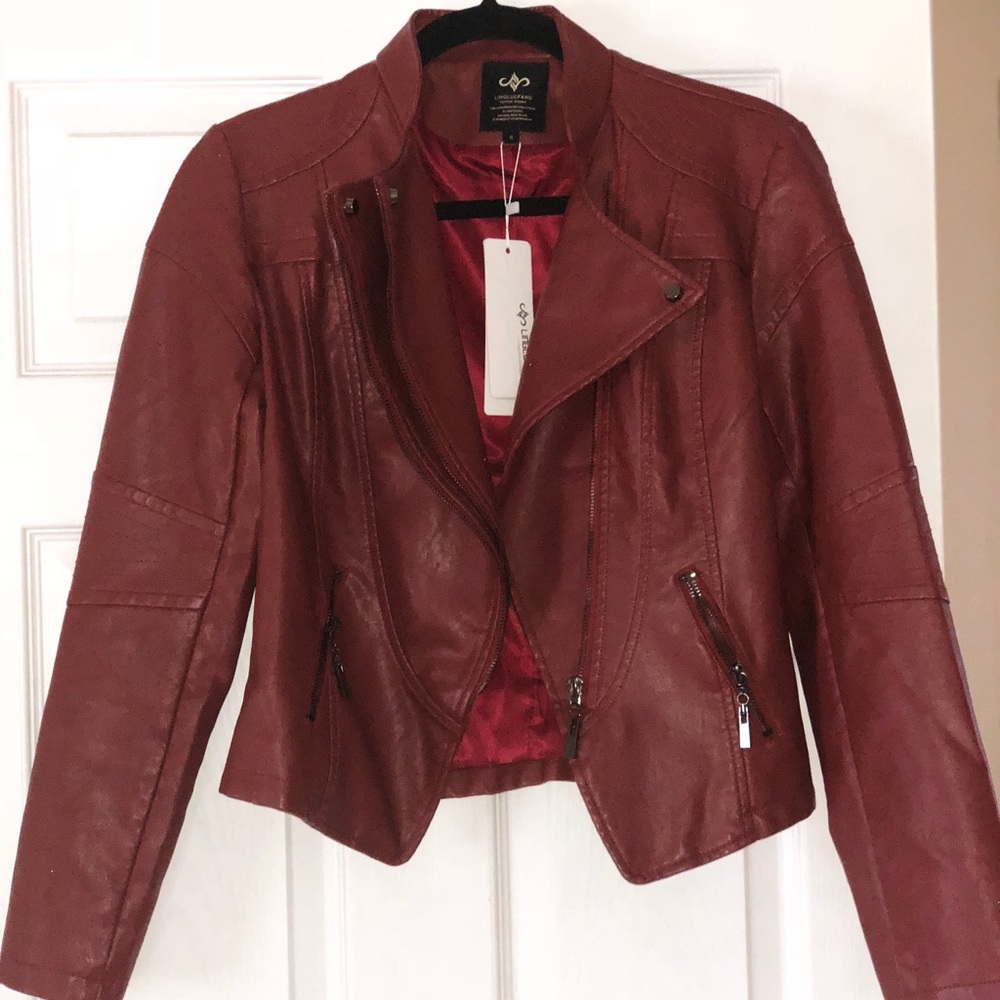 Maroon faux Leather Moto Jacket
